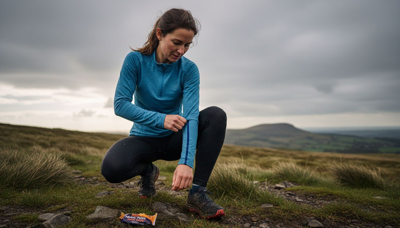 Runner checking moisture wicking shirt outdoors