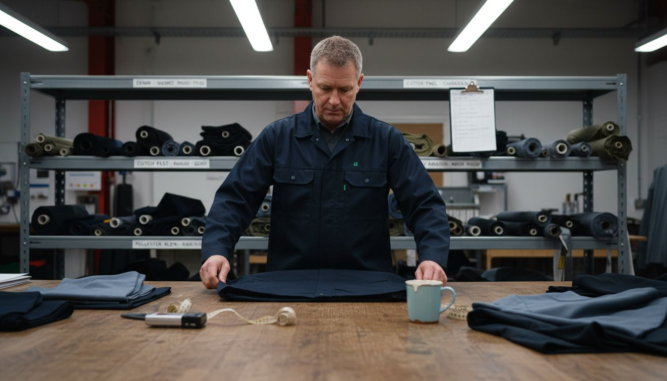 Manager testing workwear material durability