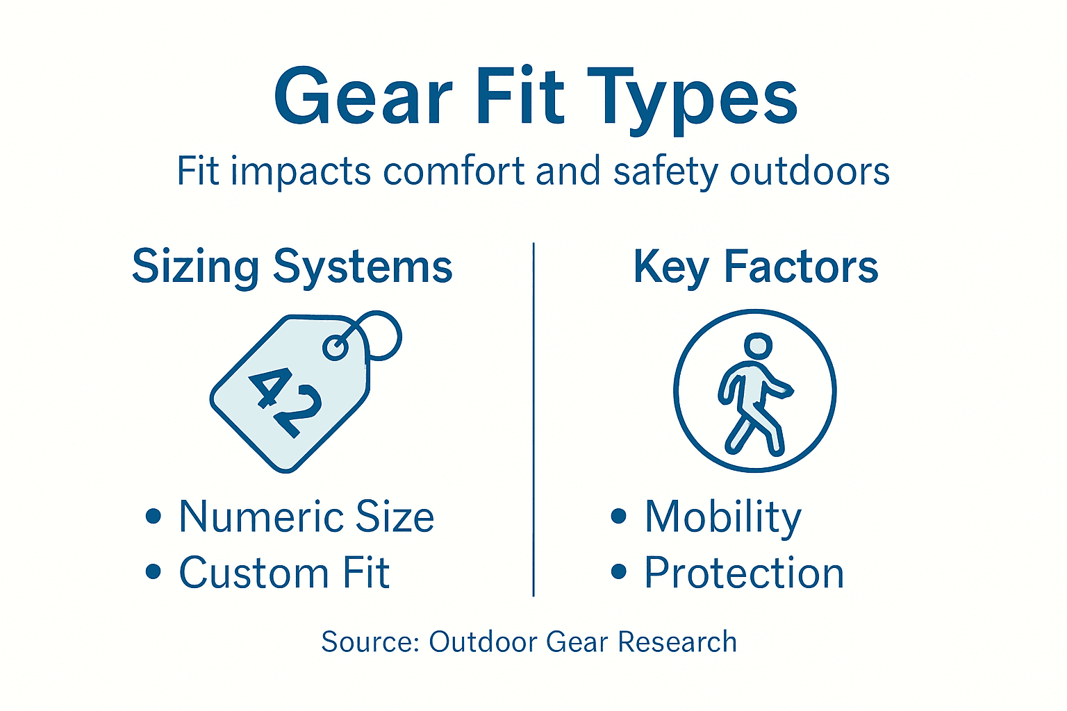 Infographic summarizing gear fit and sizing