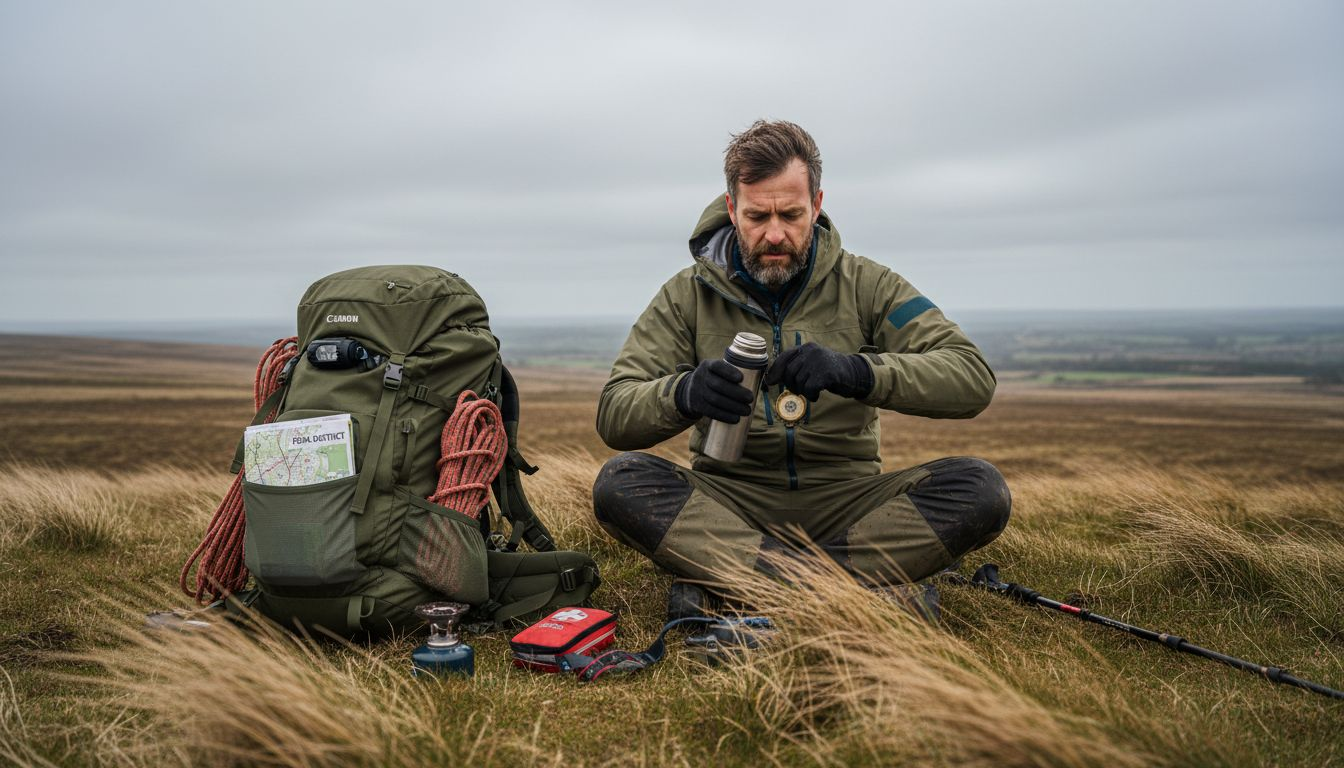 Hiker using diverse UK hiking accessories