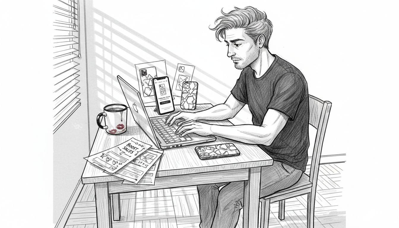 Marketer preparing static product mockups