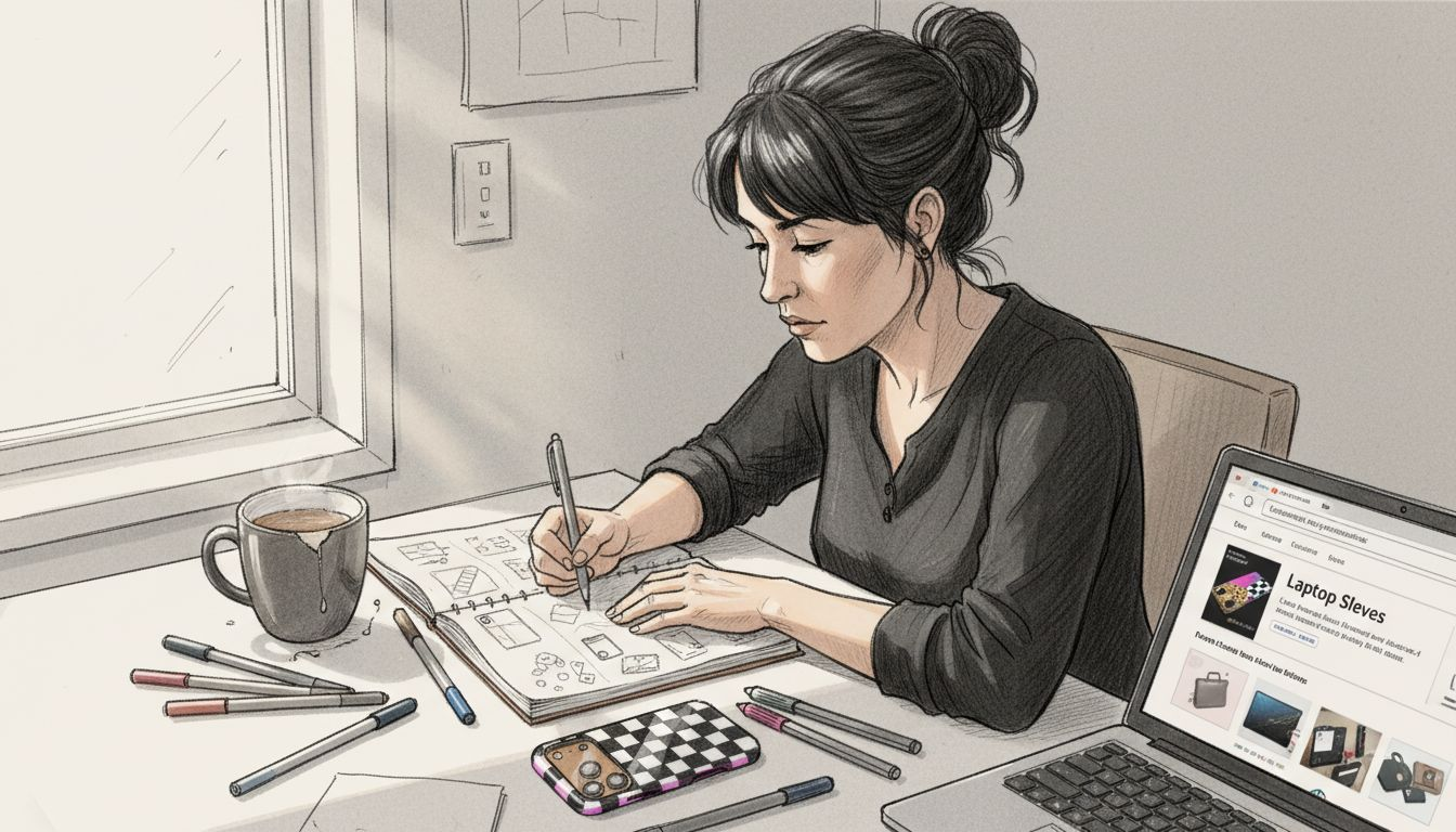 Designer working on tech accessory mockups