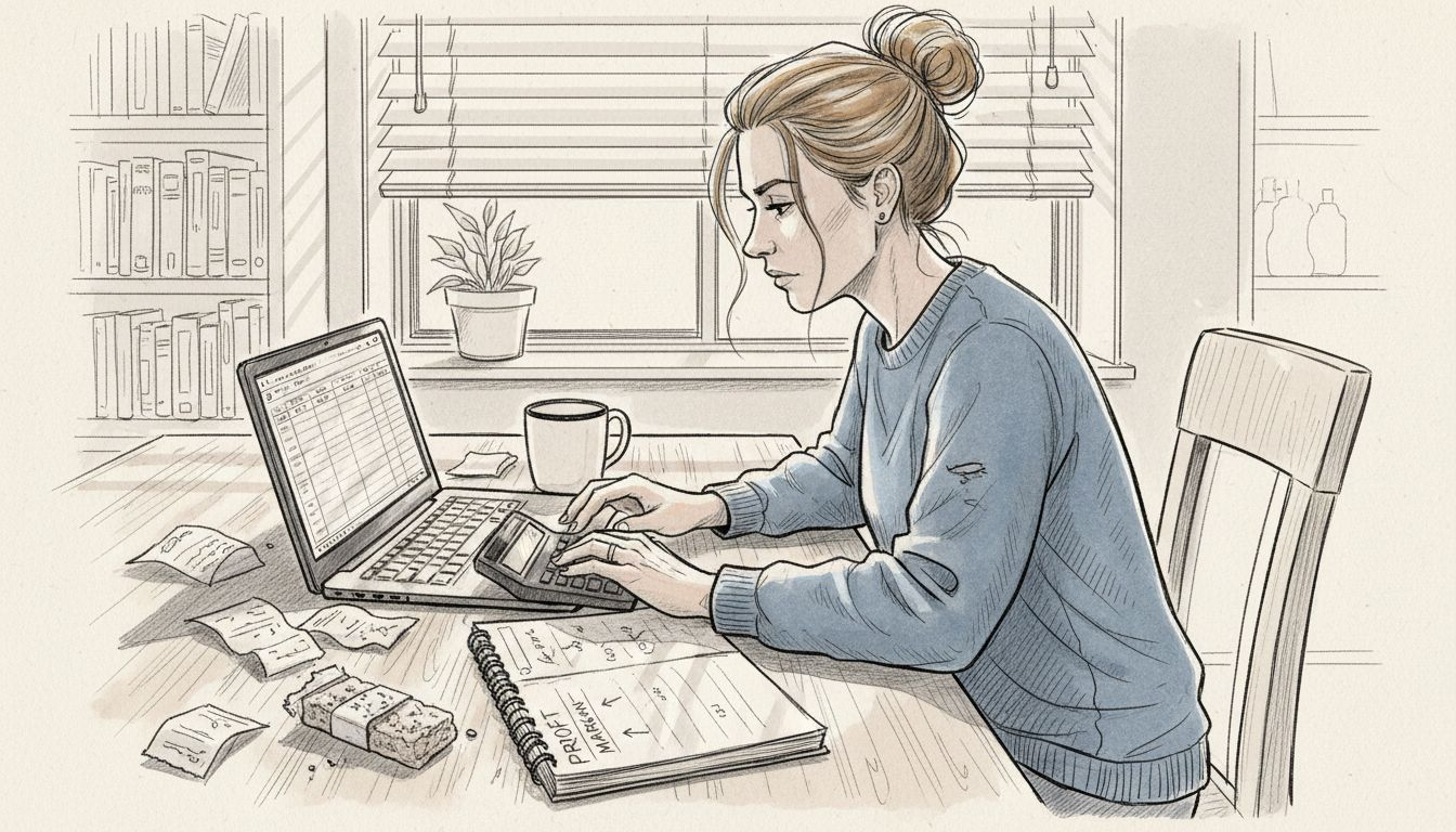 Seller calculating product profit margins