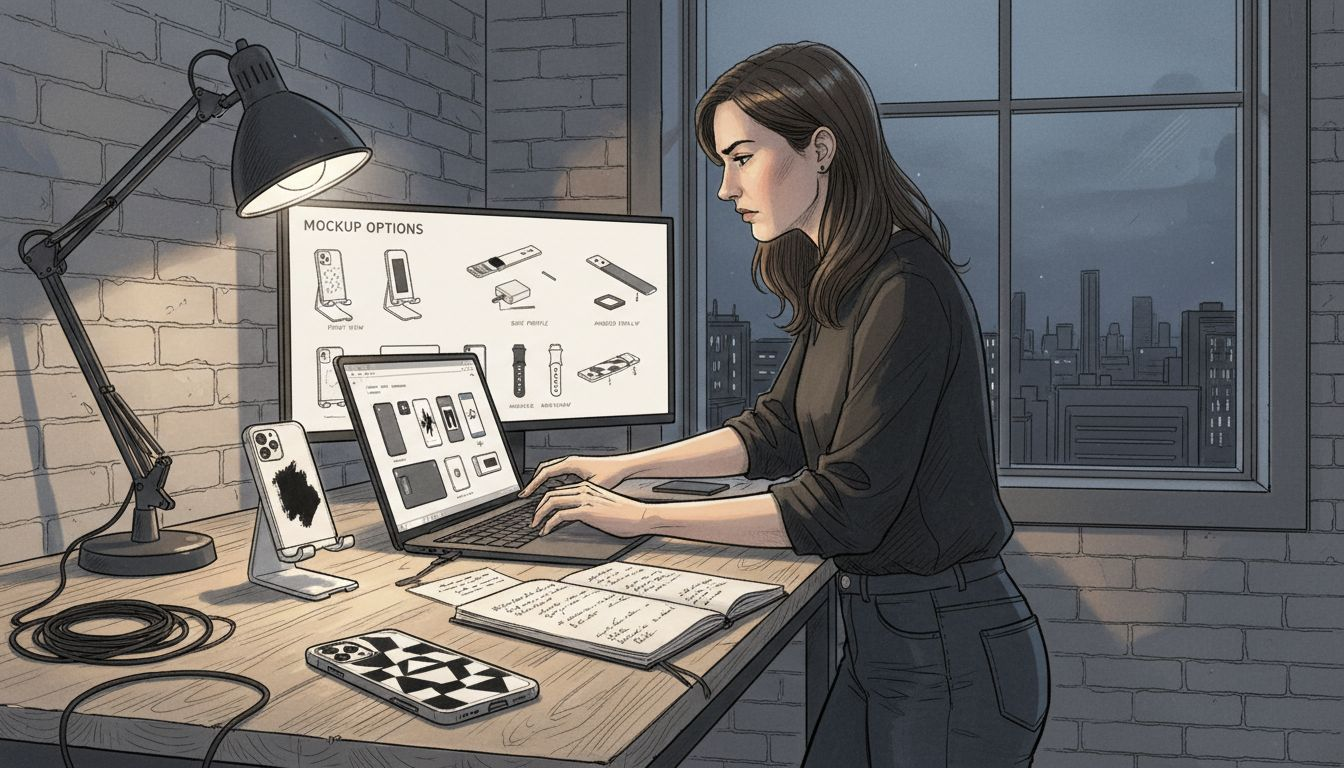 Tech seller preparing mockups in studio