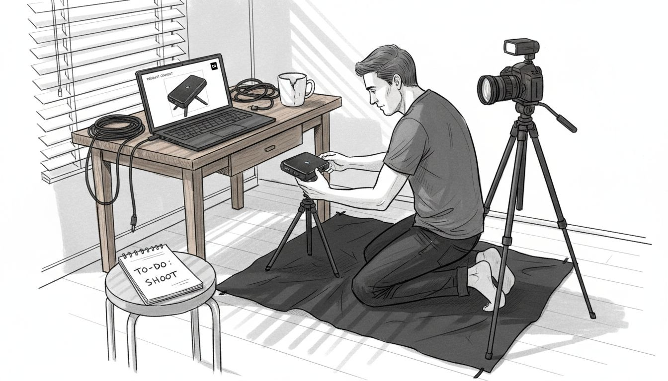 Product photography setup for 3D mockups