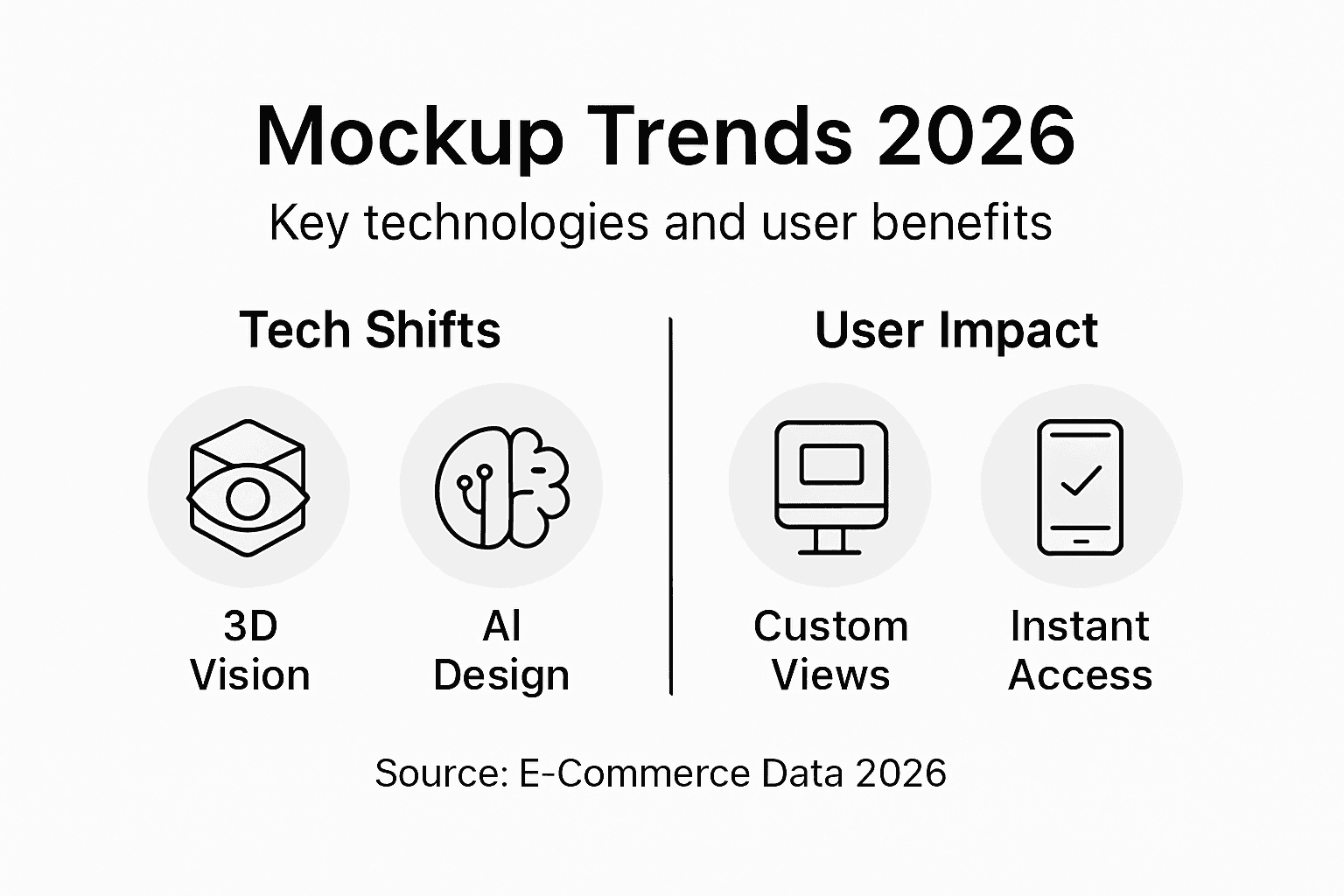 Infographic summarizing 2026 mockup trends and impacts