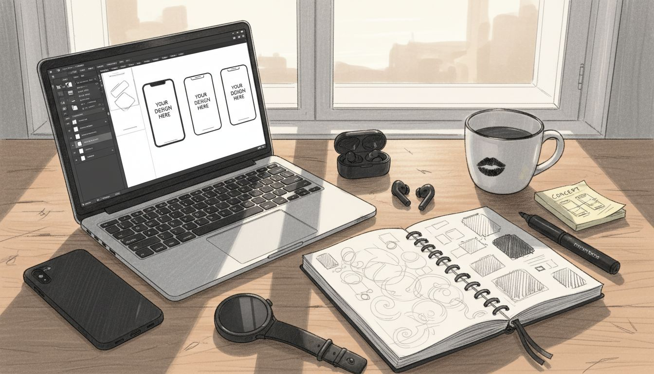 Multiple tech accessories with PSD mockup setup