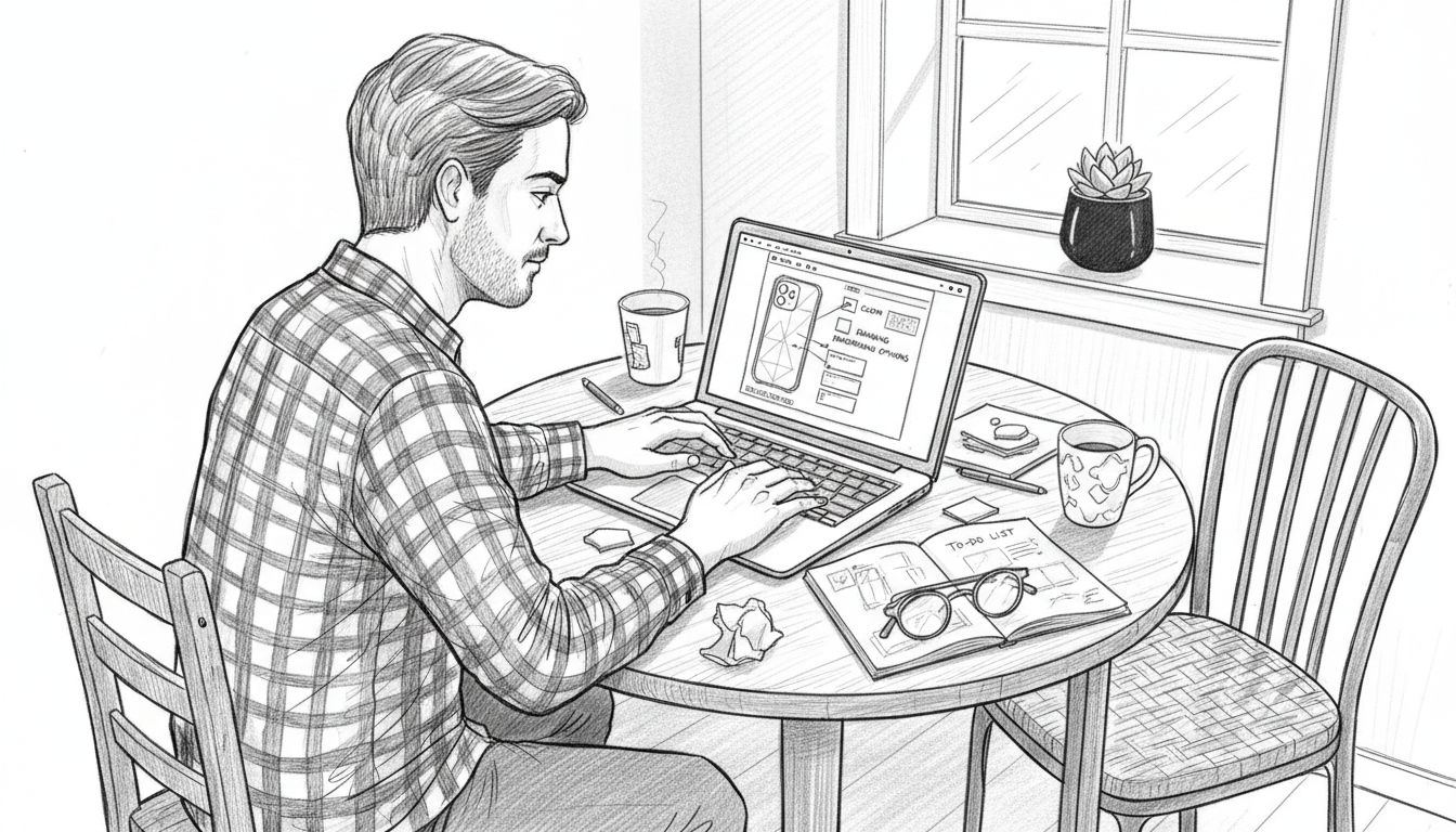 Designer customizing tech accessory mockup template