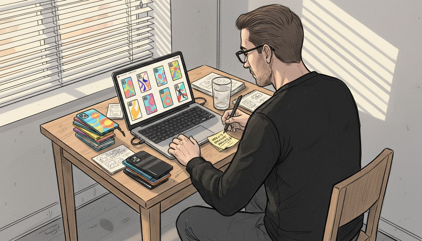 Entrepreneur comparing product mockups and samples