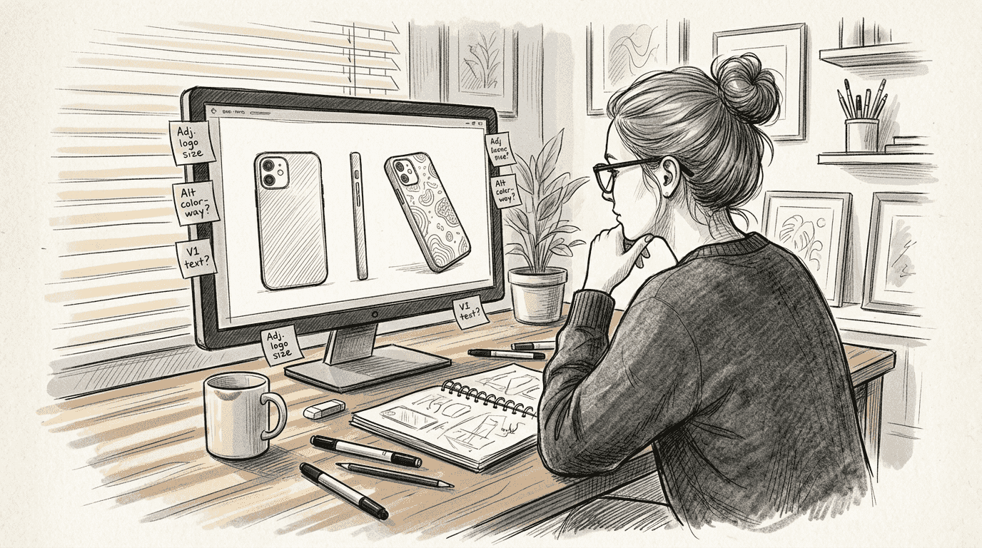 Designer reviews phone case mockup templates