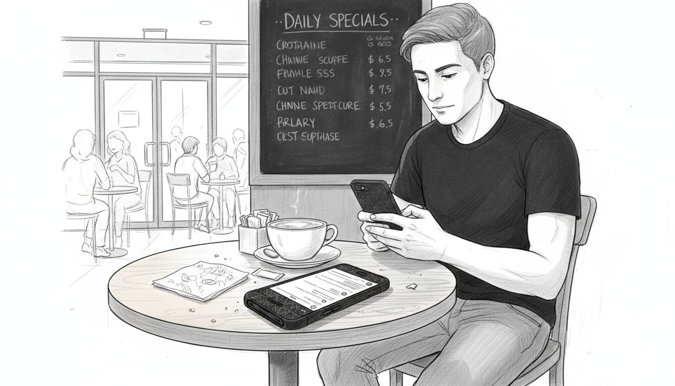 Phone case mockup in café setting