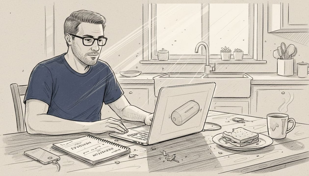 Man reviews 3D AirPods case on laptop