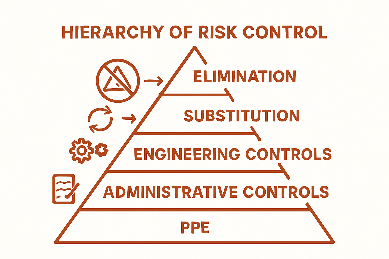 Understanding Front of House Safety in Hospitality and Care 1 Infographic illustrating five levels of risk control hierarchy from elimination to PPE.