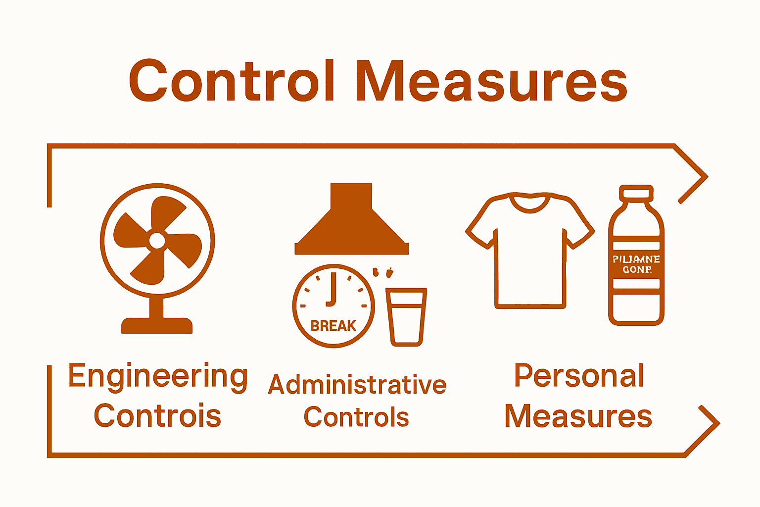 Heat Stress in Kitchens: The Definitive Canadian Guide 2 Infographic of engineering, administrative, and personal controls for kitchen heat safety.