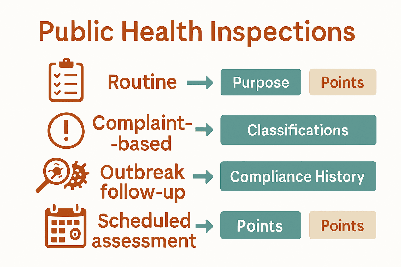 Complete Guide to Public Health Inspection Results 2 Infographic comparing types and scoring of public health inspections in Canada