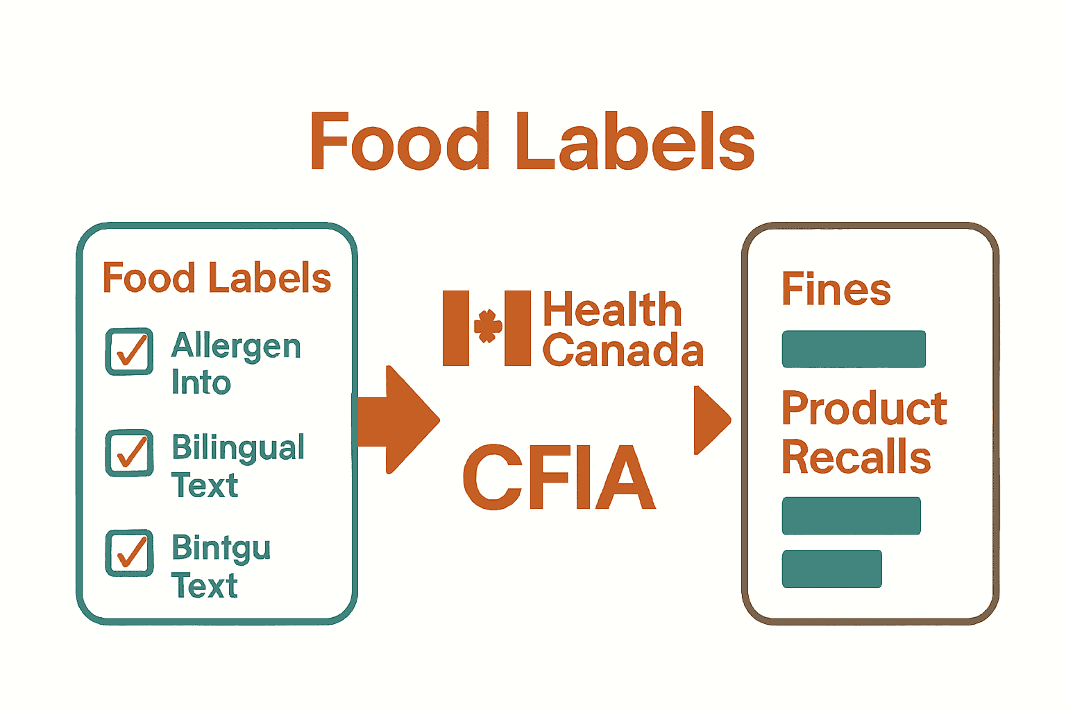 Complete Guide to Food Labeling Regulations in Canada 2 Infographic comparing Canadian food label requirements, agencies, and penalties.