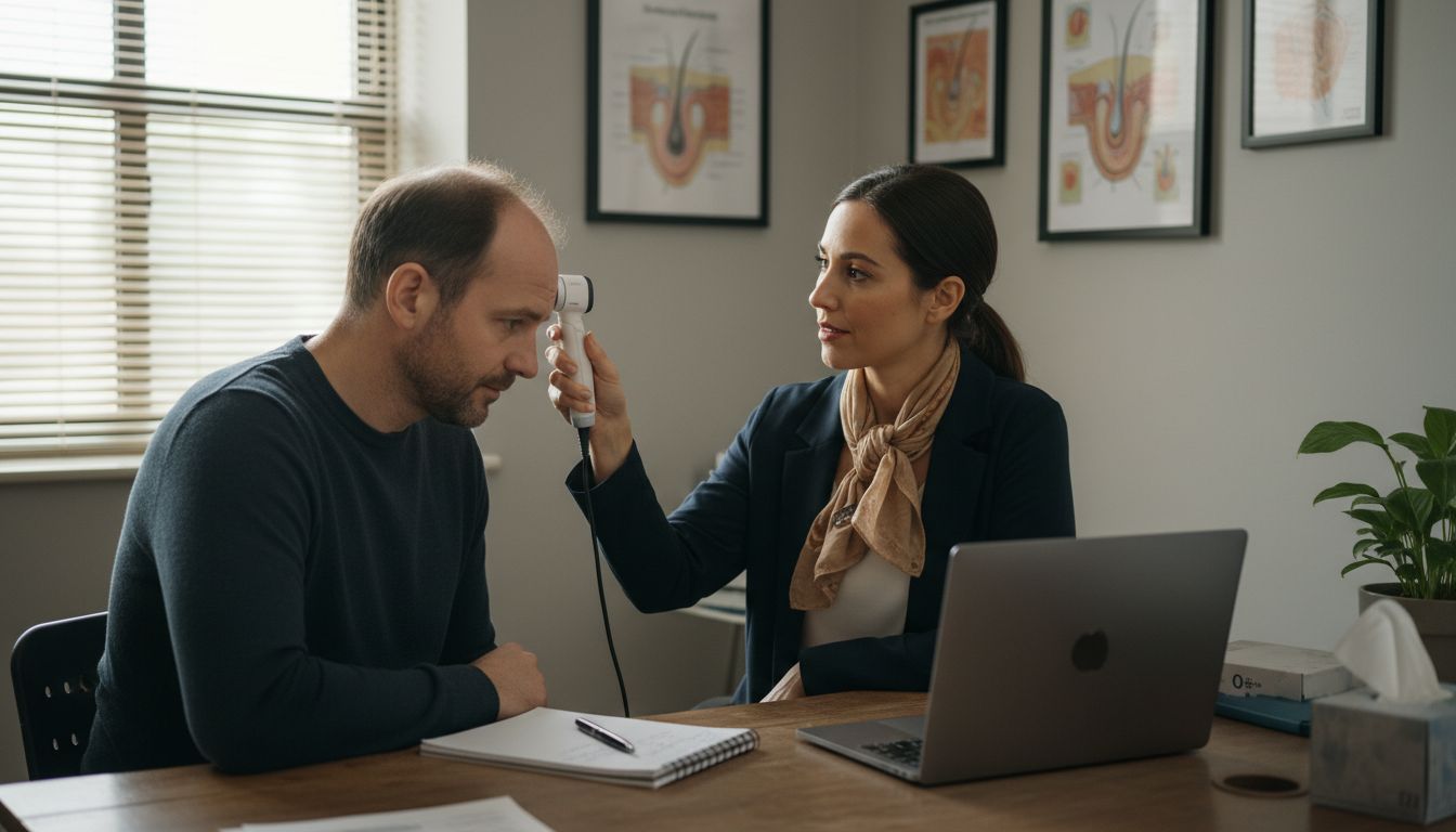 Patient consults trichologist about hair restoration