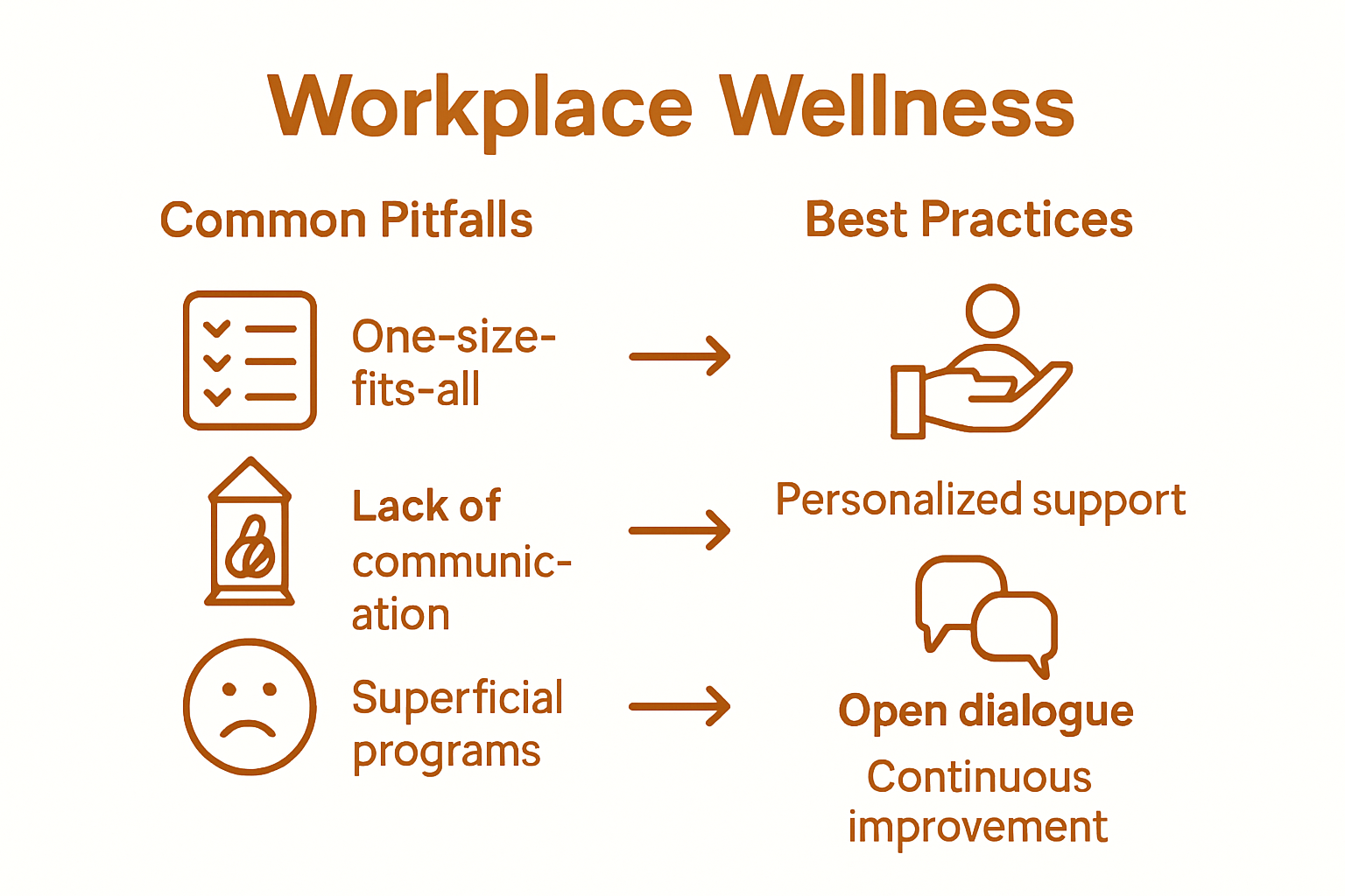 Employee Wellness Tips for Canadian Workplaces: Real Impact 2 Infographic comparing wellness pitfalls with solutions