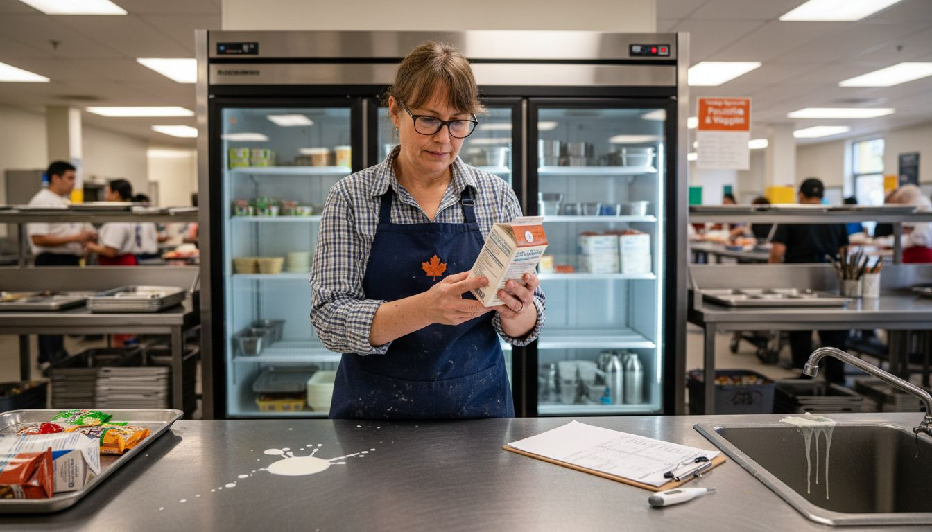 Expiry Dates on Food – Why They Matter for Safety 2 Cafeteria manager inspecting milk carton expiry