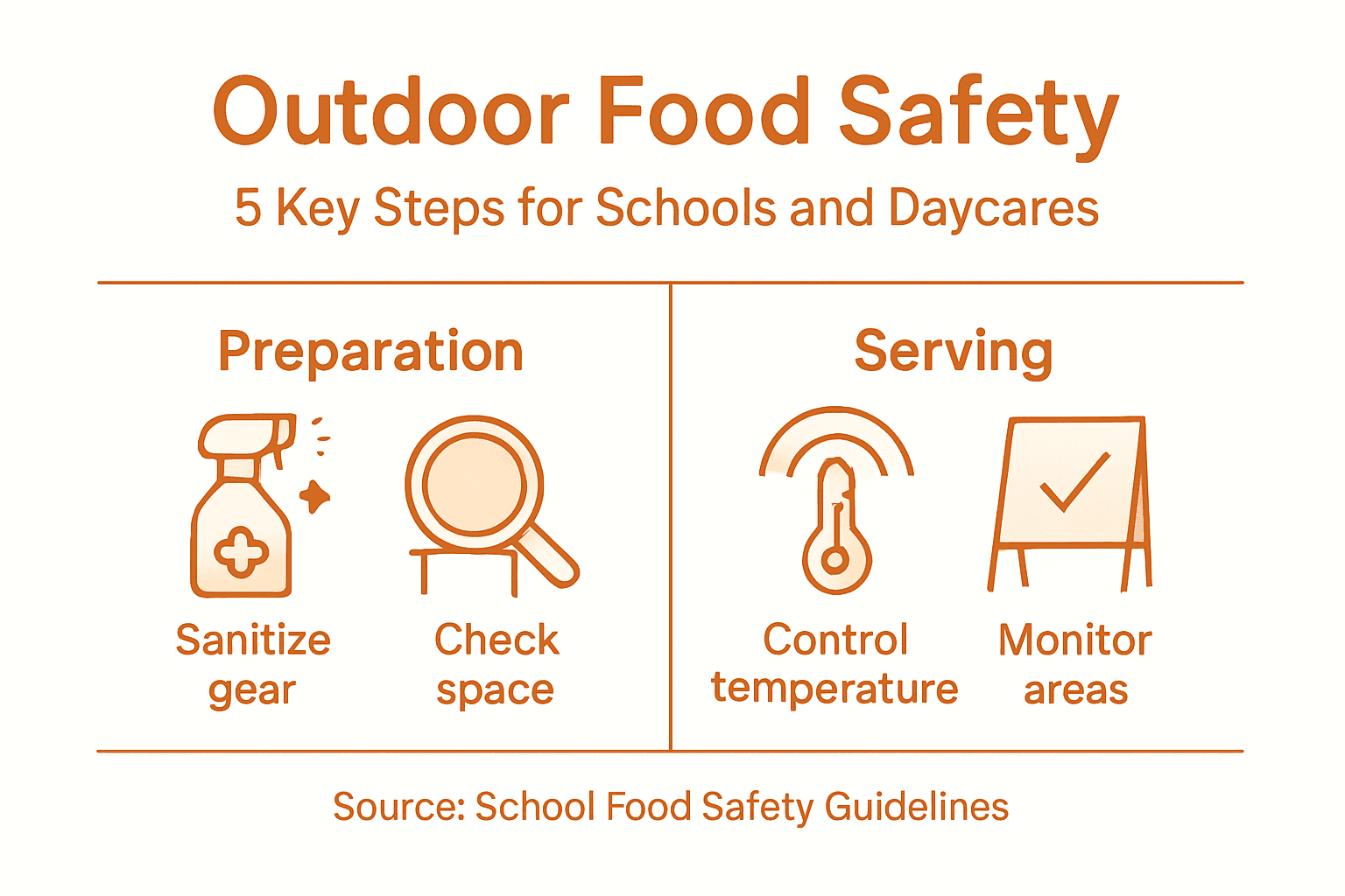 Serving Food Safely Outdoors in Schools and Daycares 2 Infographic on steps for safe outdoor food service