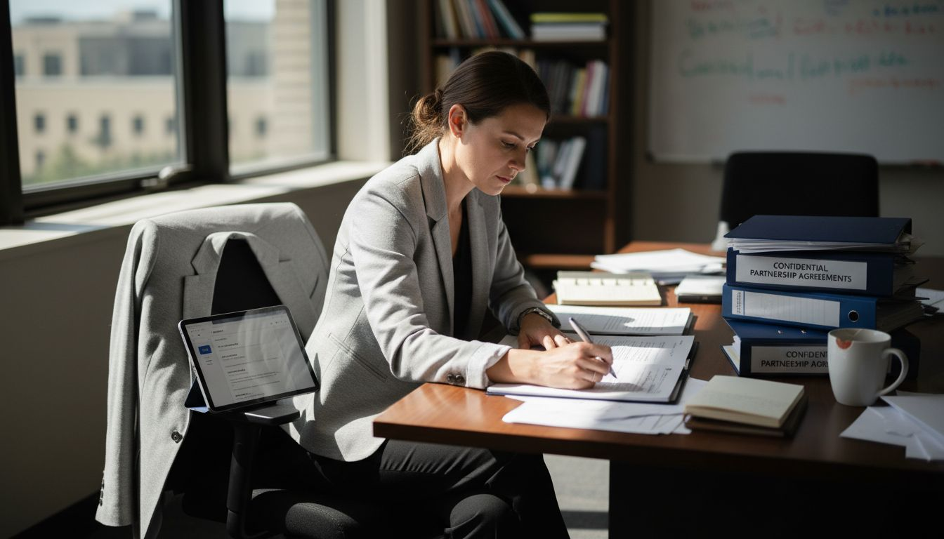 Sponsor reviewing paperwork for syndication