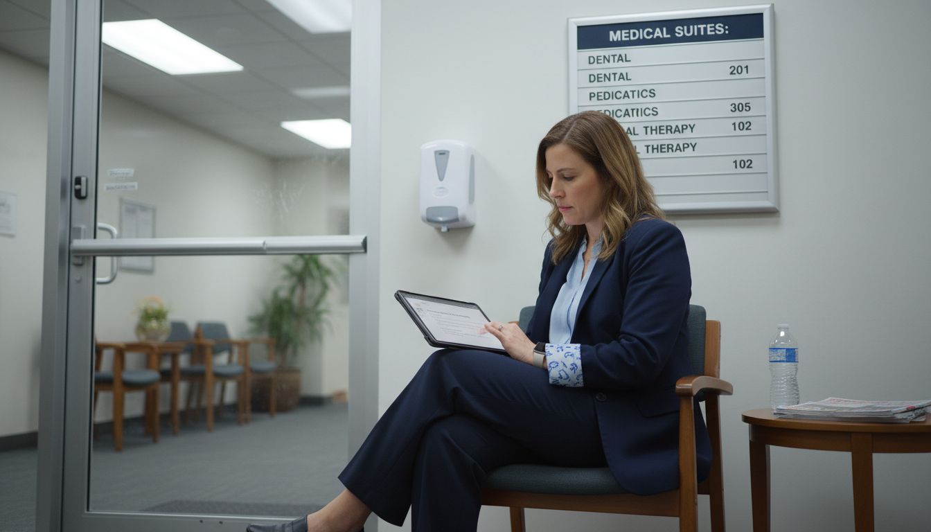 Leasing agent in medical building lobby