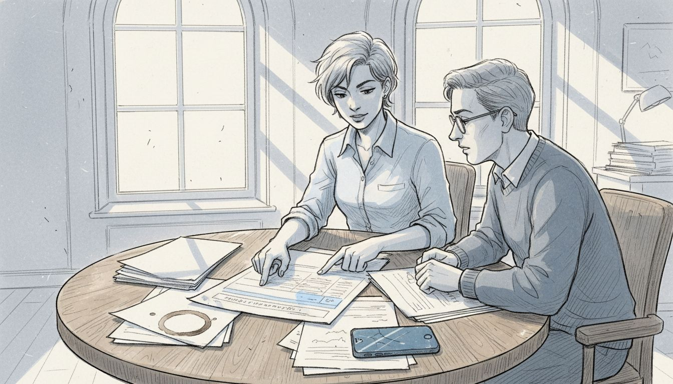 Team discussing funding assessment paperwork