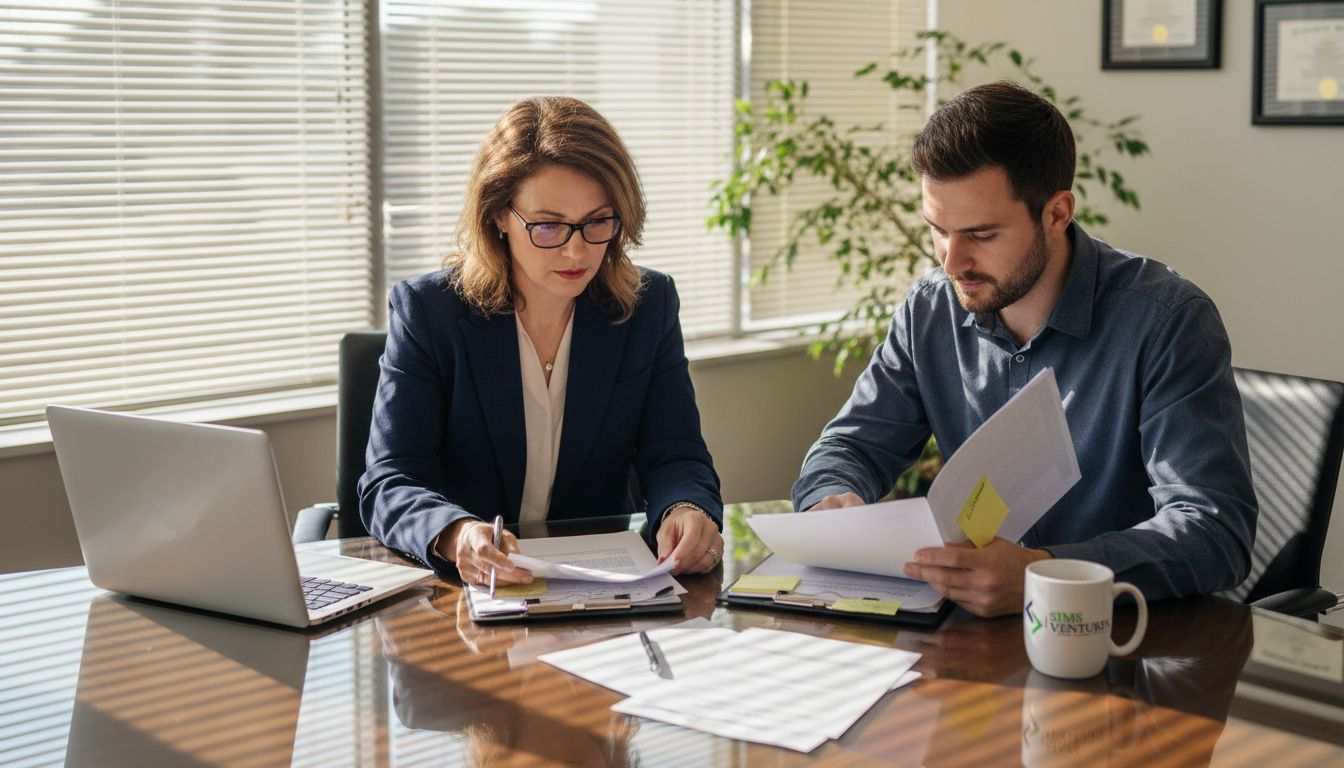 Attorney and client reviewing LLC entity documents