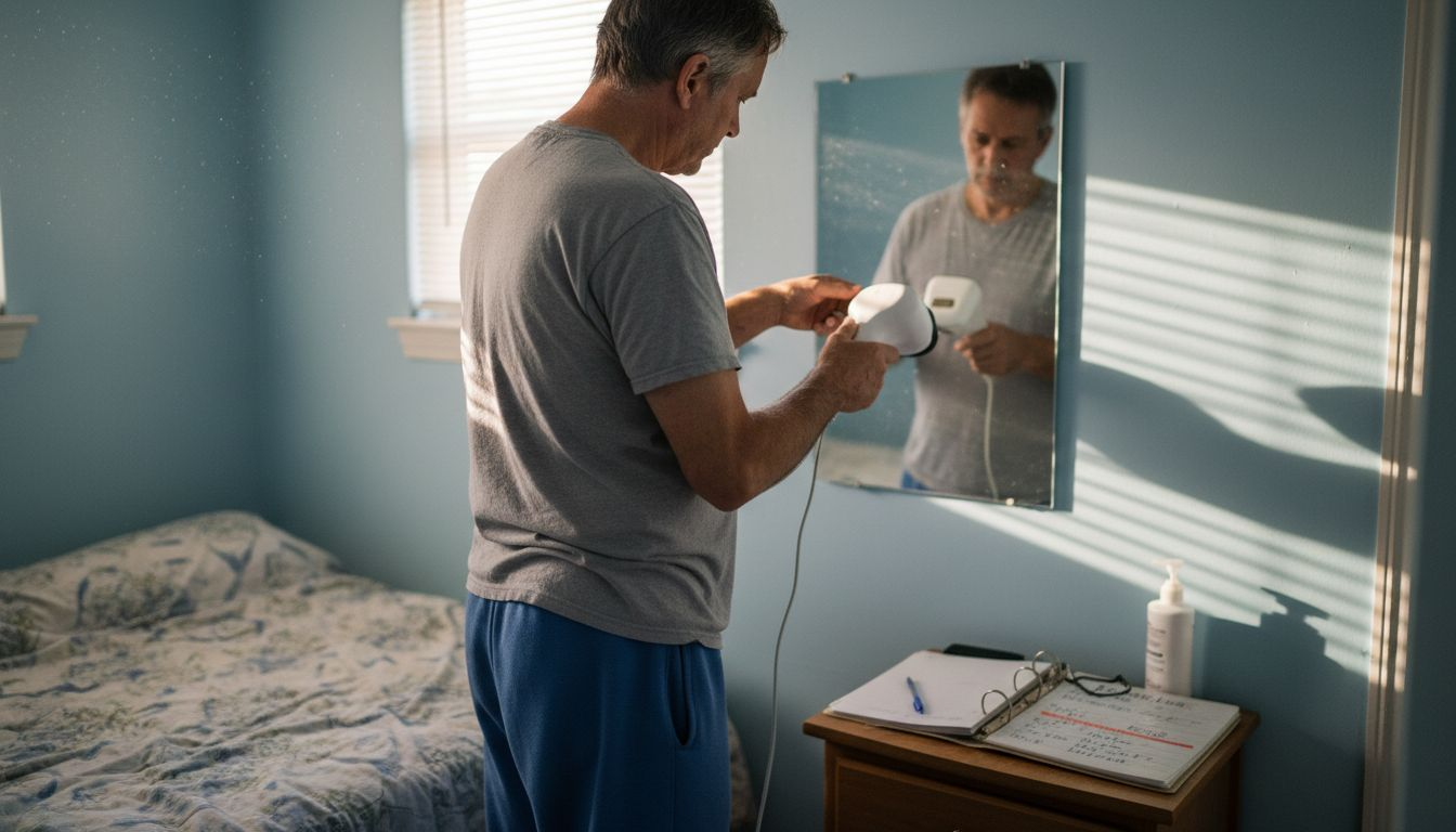 Man targeting skin zones with infrared device