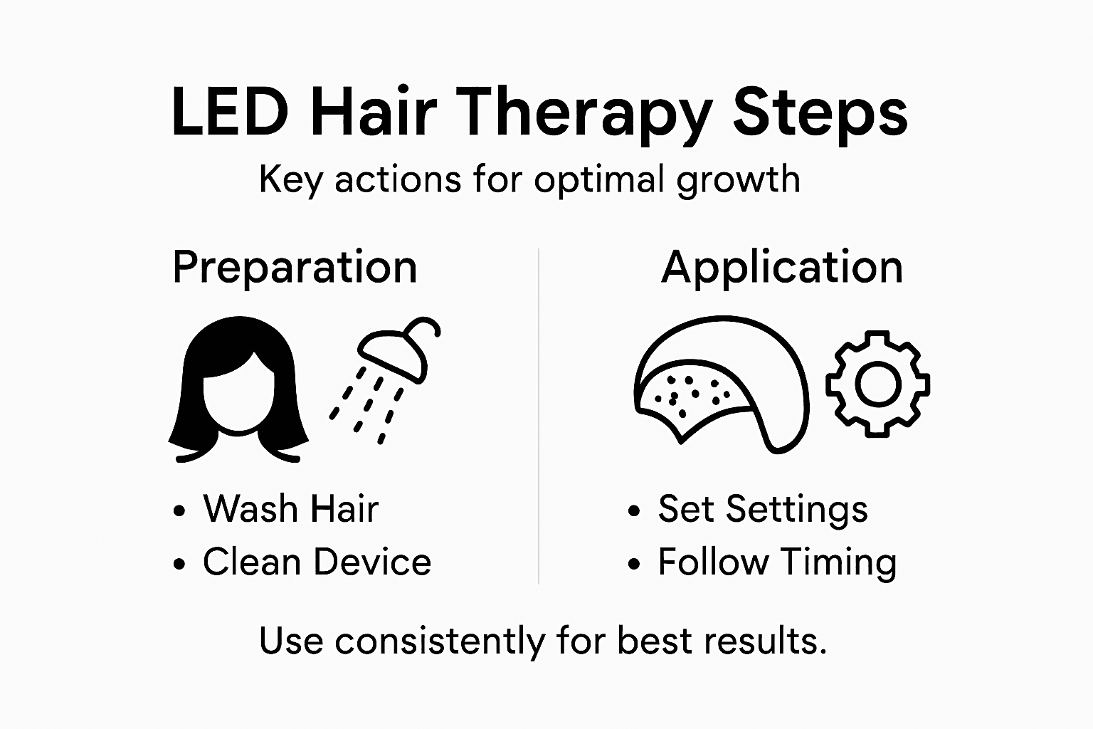 Infographic summarizing LED hair therapy steps
