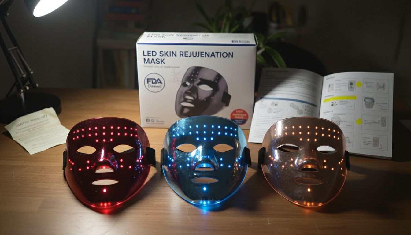 Close-up LED masks showing light colors