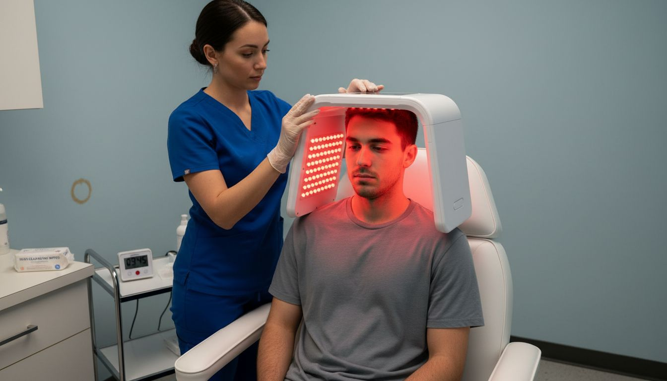 Clinic LED mask acne treatment in progress