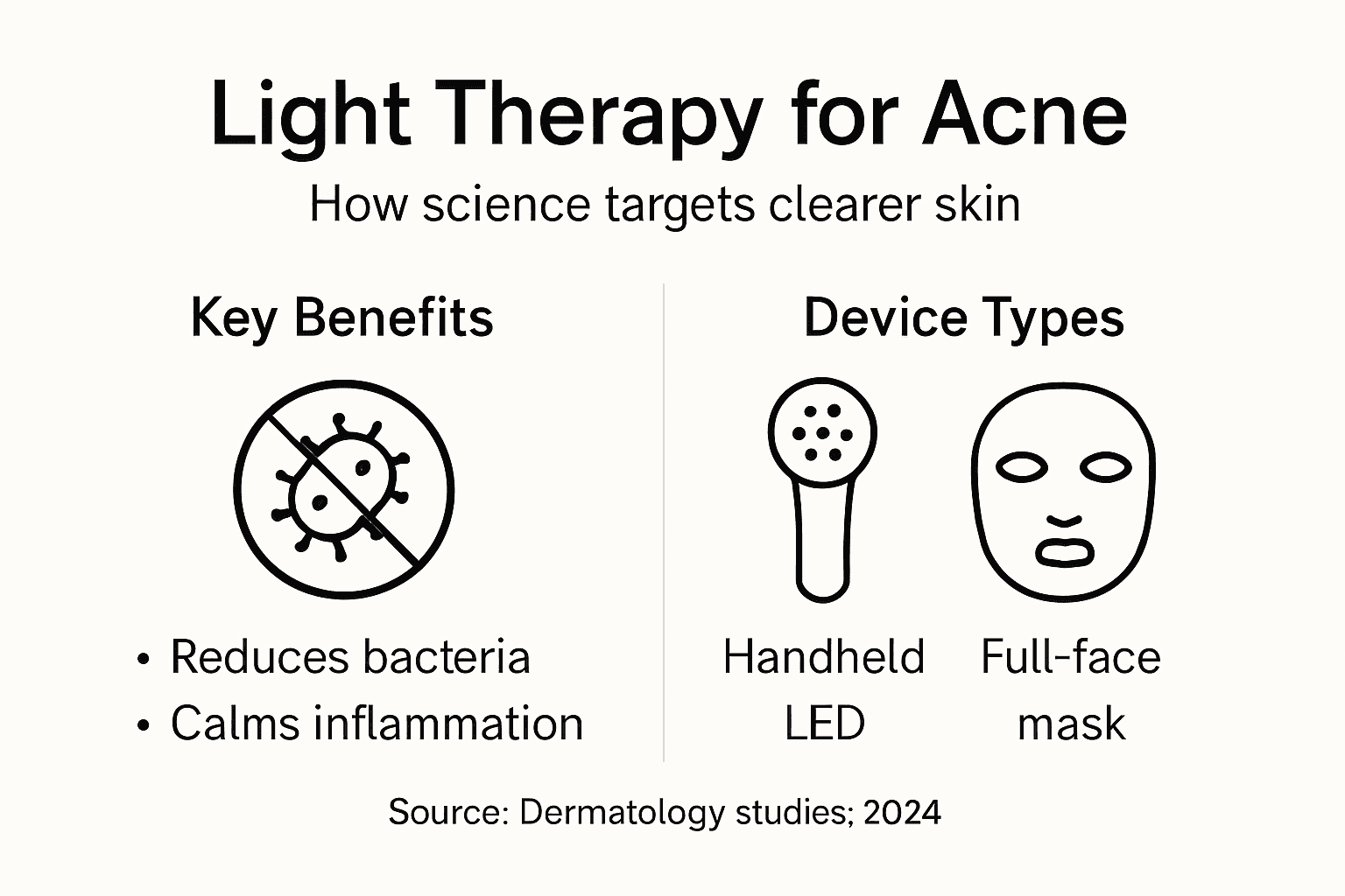Infographic summary of light therapy for acne