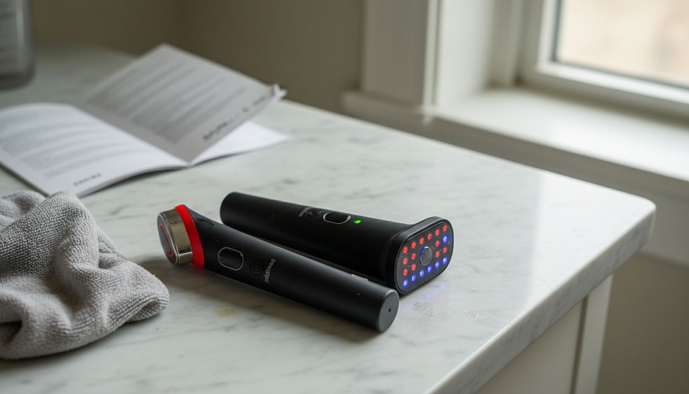 Infrared and LED skincare devices on countertop