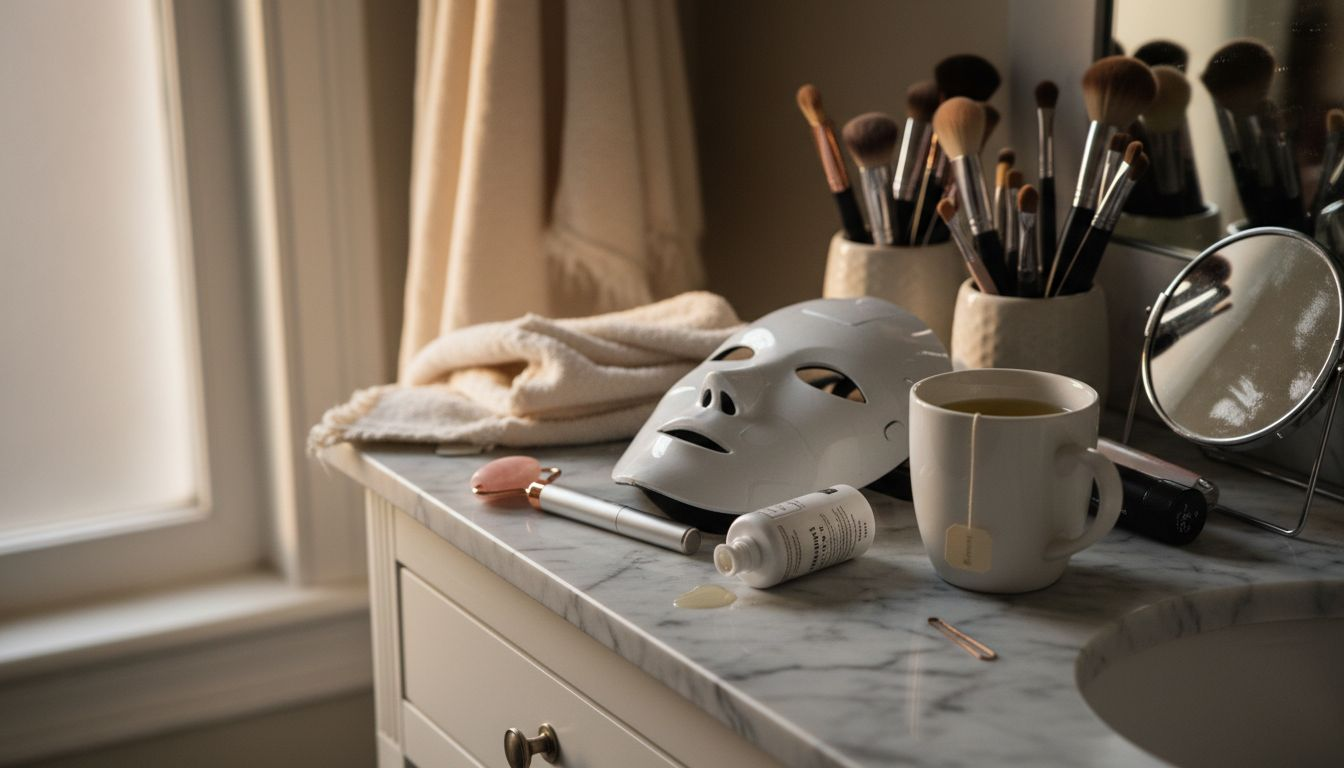 Assortment of skin rejuvenation devices on vanity