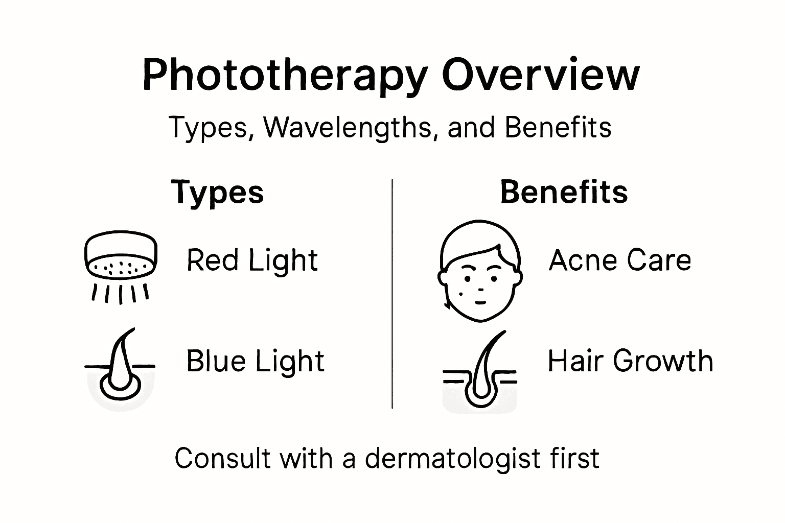 Infographic of phototherapy types and benefits