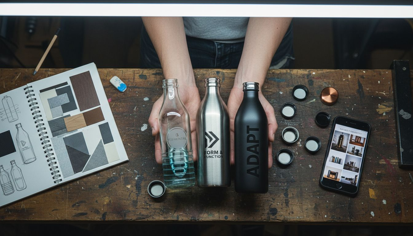 Different bottle materials and finishes in studio