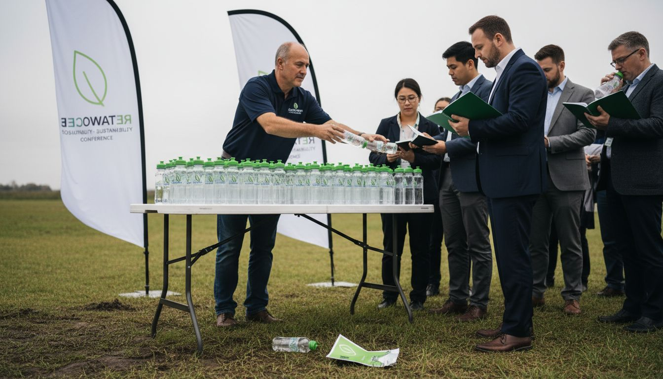 Team giving reusable bottles at outdoor event