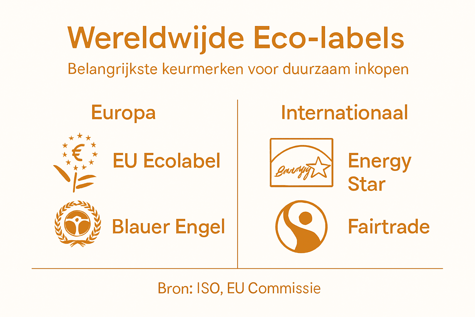 Overzicht van internationale ecolabels en hun verschillende categorieën