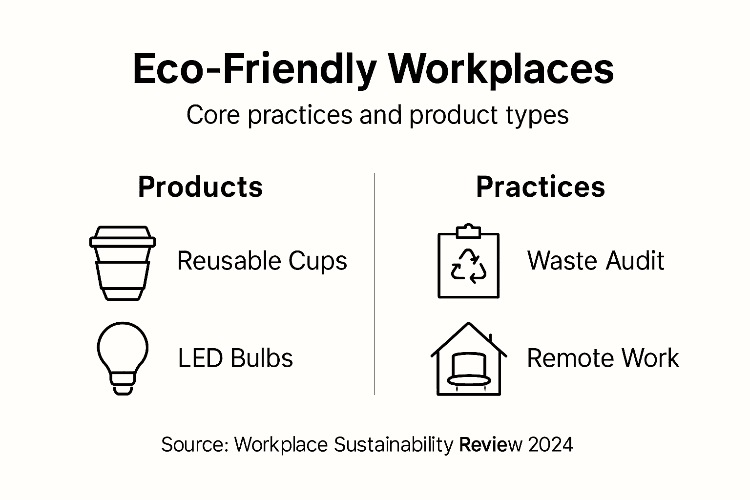 Infographic with eco-friendly workplace tips and examples