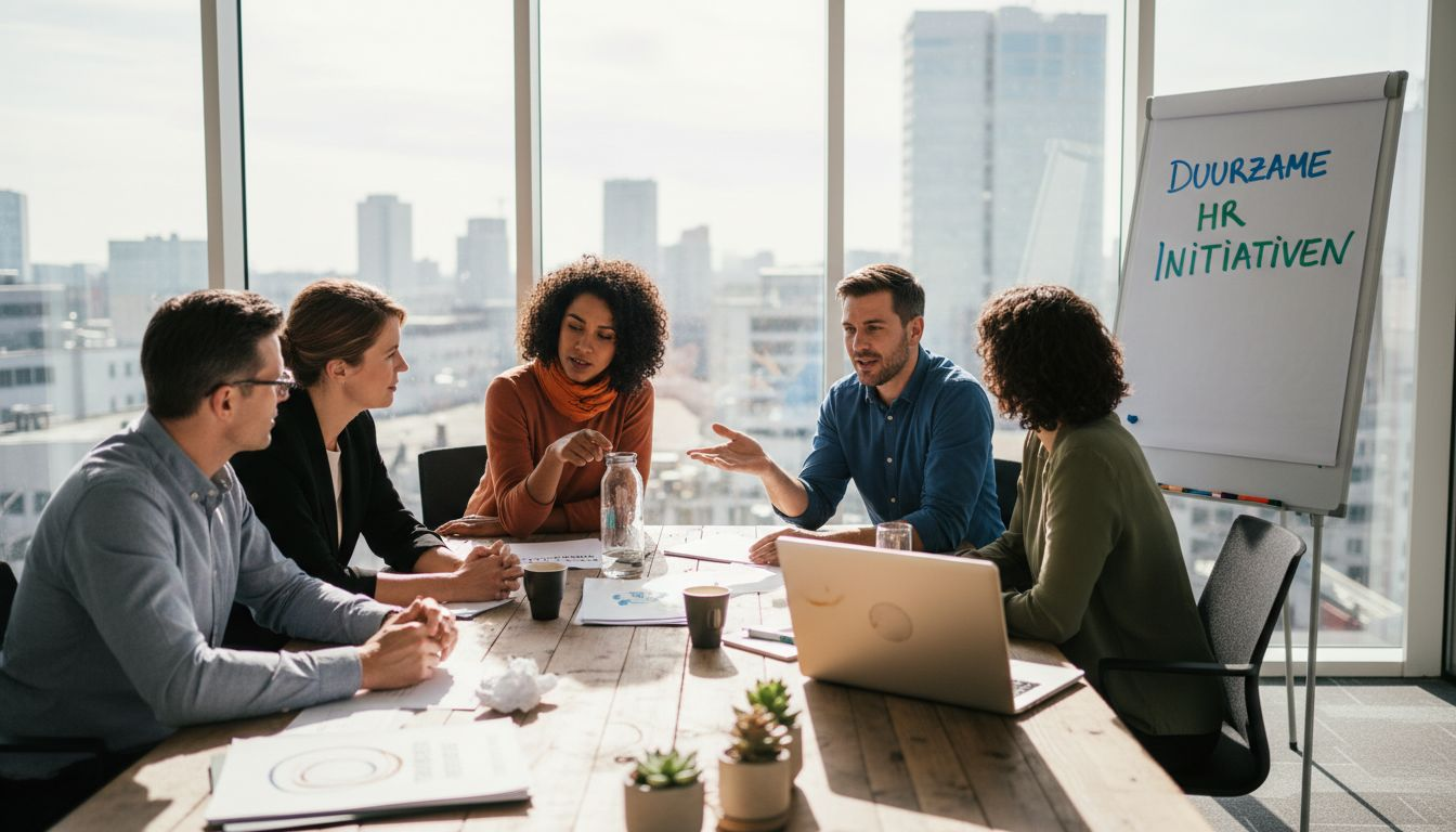 Tijdens het teamoverleg staat duurzaam HR-beleid centraal op de agenda.