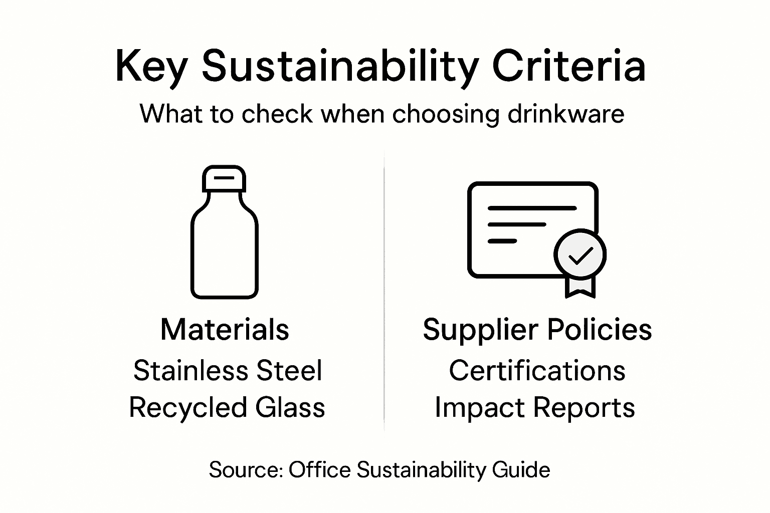 Infographic of sustainable drinkware criteria for offices