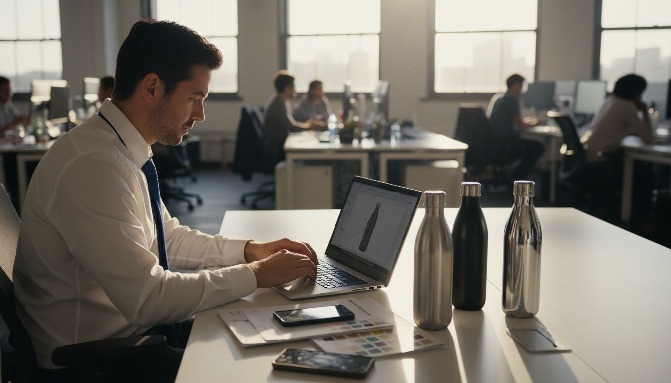 Team member designing custom steel bottle artwork