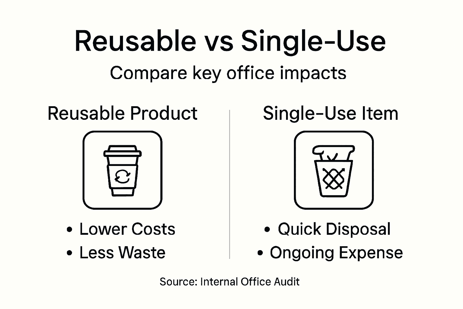 Infographic comparing reusable and single-use office items