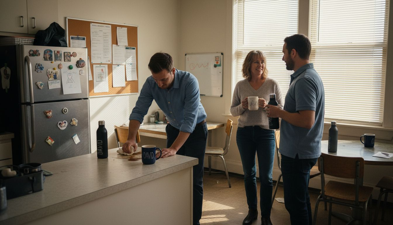 Employees using personalized coffee mugs