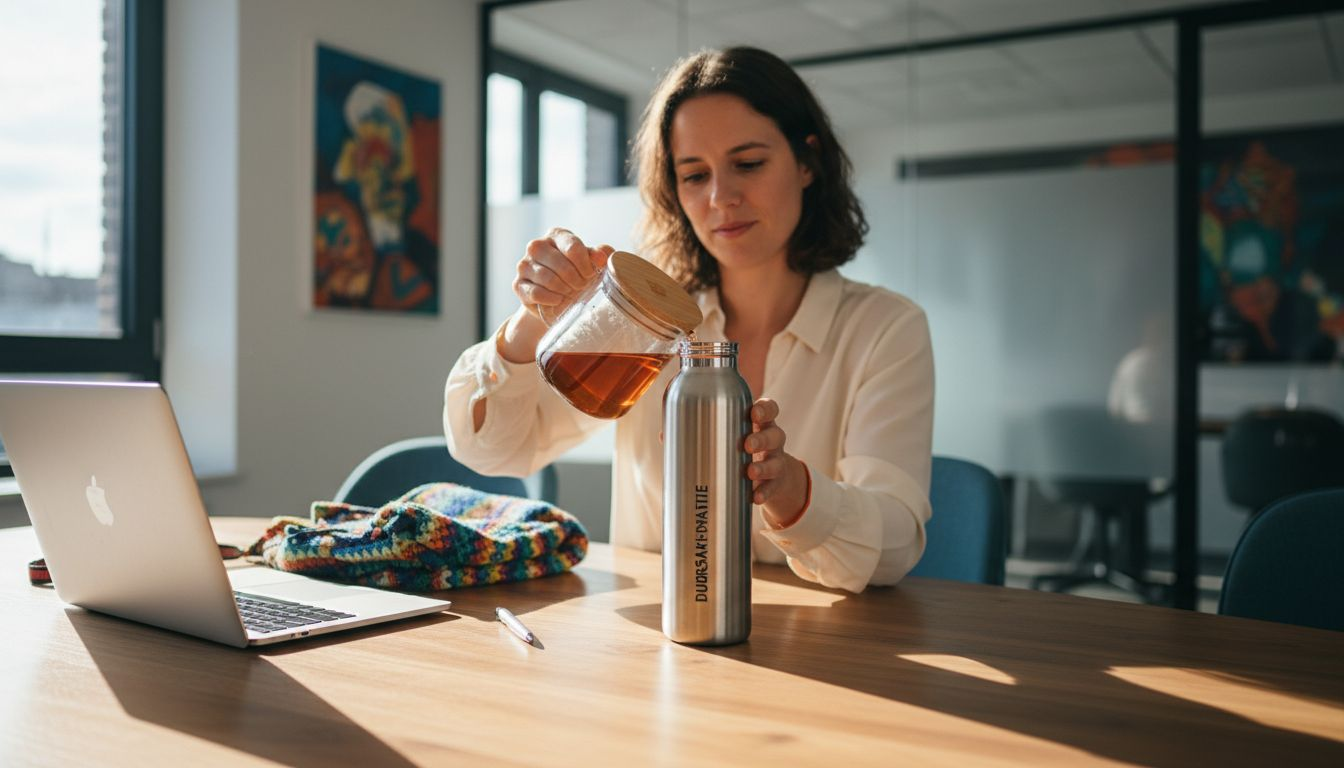 Vrouw zet geblakerde fles in als vergaderruimte