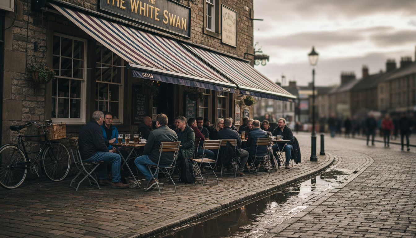 Yorkshire bar guests under exterior awning
