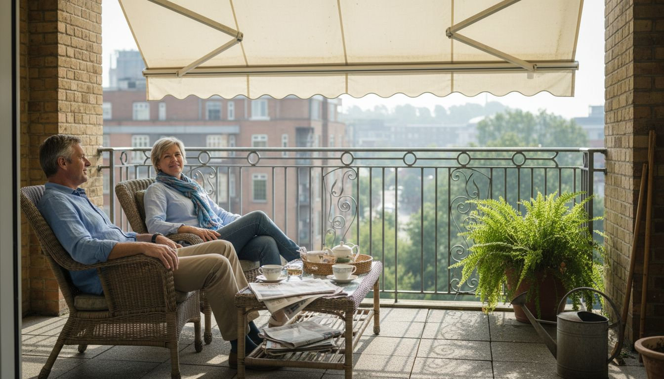Cassette awning in use on outdoor balcony