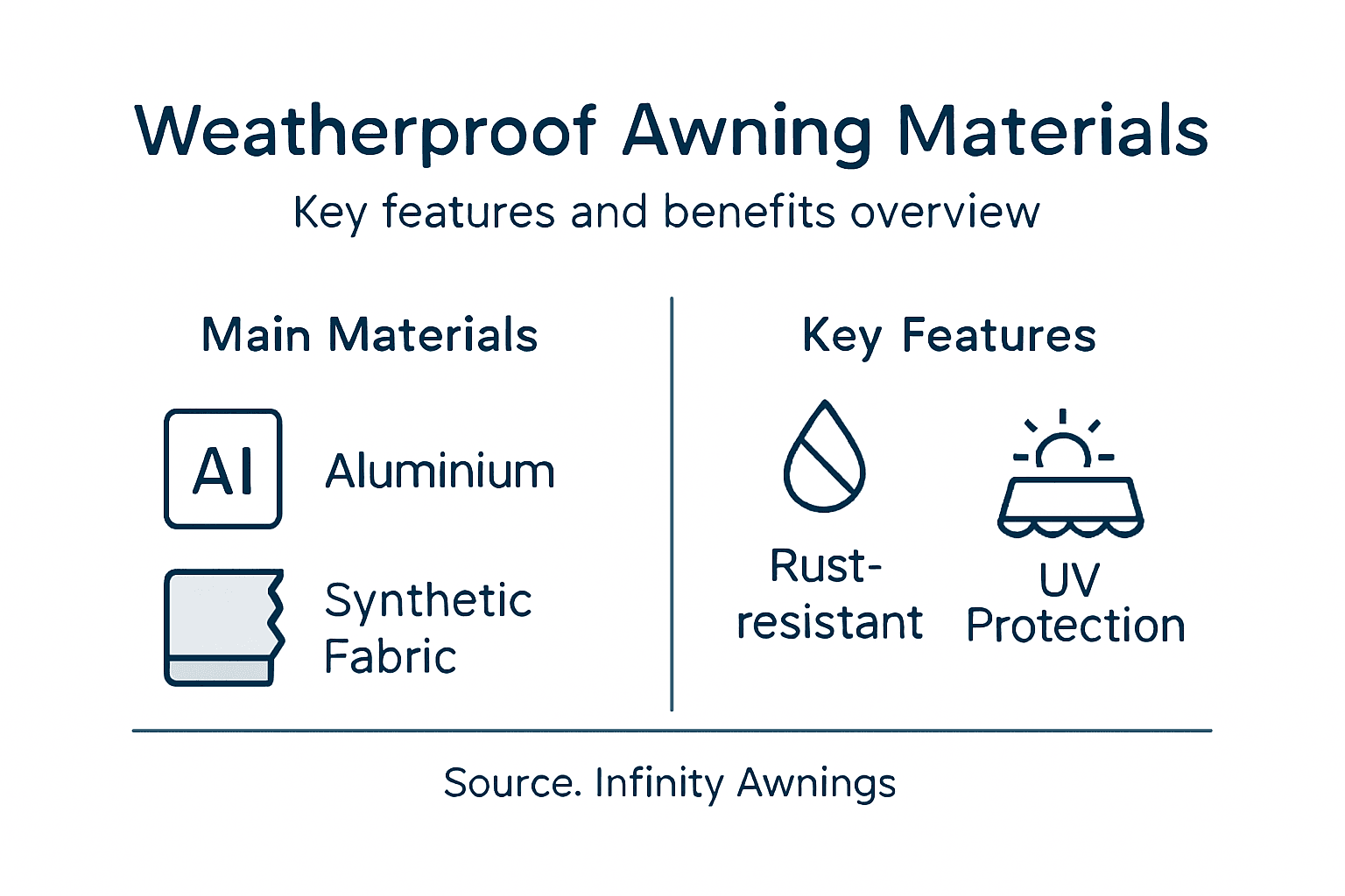 Infographic showing main awning materials and features