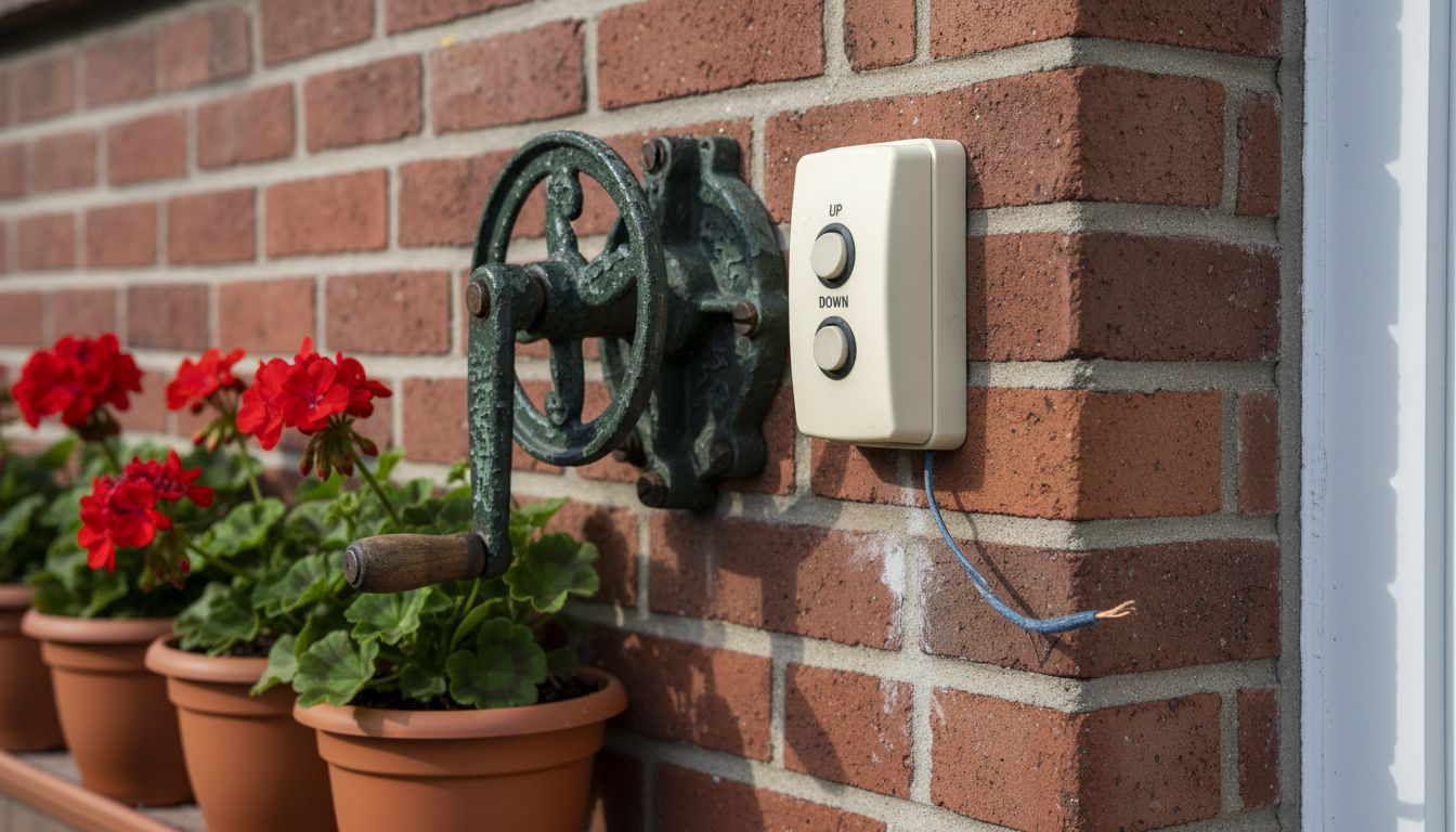 Manual and motorised awning controls side by side